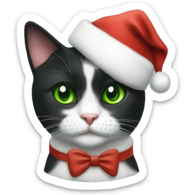 green eyed tuxedo cat in santa hat sticker