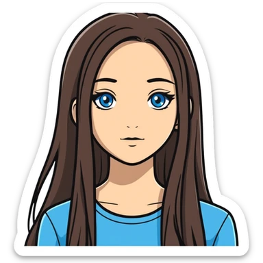 girl long straight brunette hair with white streaks and blue eyes sticker