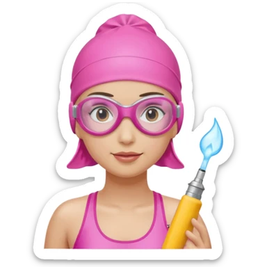 woman pink swim cap goggles lighter skin sticker