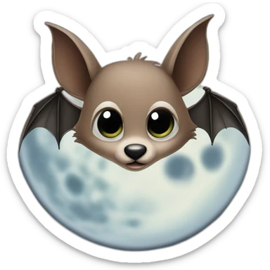cute flying bat big doe cartoon eyes in front of realistic full moon sticker