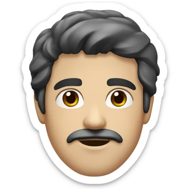 White guy straight medium length black hair brown eyes and black mustache  sticker