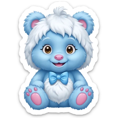 blue girl care bear yeti with bow sticker