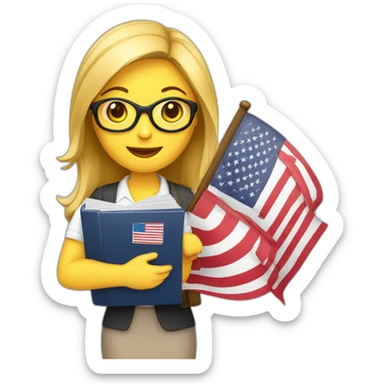 English teacher female with English book and flag usa sticker