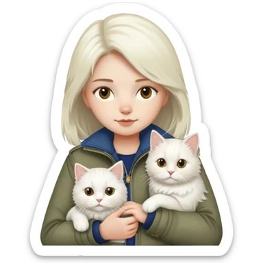 girl wear jacket with a British white Longhair cat sticker