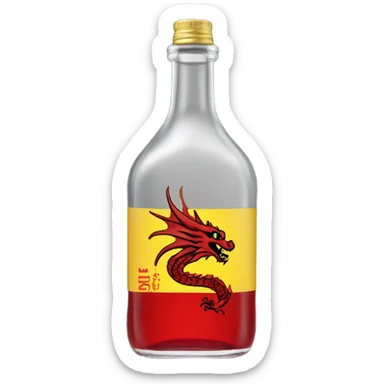 clear alcohol bottle with yellow dragon on a black and red label that says “RUMPZ”  sticker