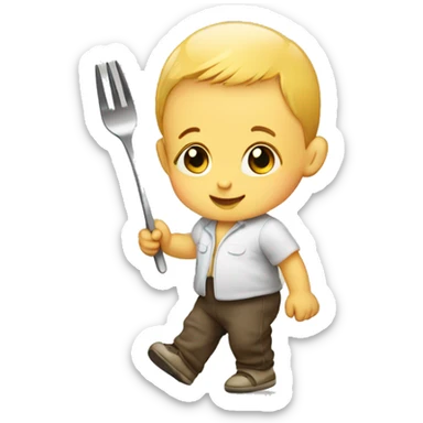 baby walking with a fork sticker