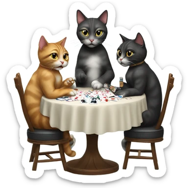 3 cats sitting and playing poker smoking cigarettes  sticker