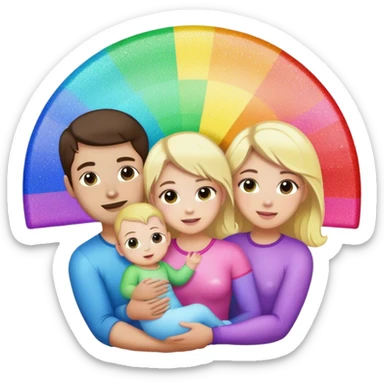 Brunette man and brunette woman with blonde baby gay rainbow glitter pride sticker