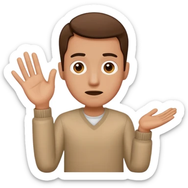 Confused guy with a 6 above his left hand and a 7 above his right hand sticker