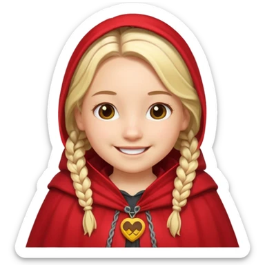 blonde braids hair kid girl, white skin, fat, wear red cloak sticker