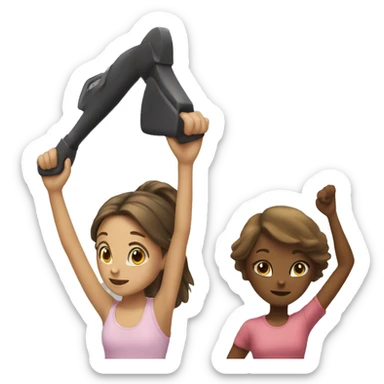 A girl with an arm up and another one in her face sticker