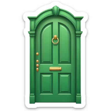 A wooden green door emoji in the style of Apple emoji with a handle and a knocker and a different color sticker