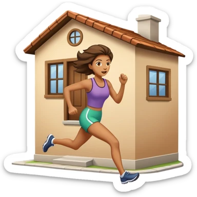 Woman running very fast out of house sticker