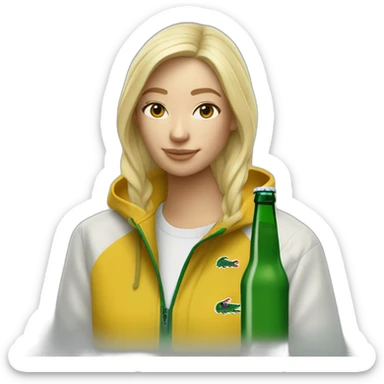 Lacoste blond friends woman drinking beer with windbreaker sticker
