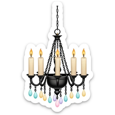 Simple minimalistic hanging chained black Ceiling chandelier with pastel-beige-white candles sticker
