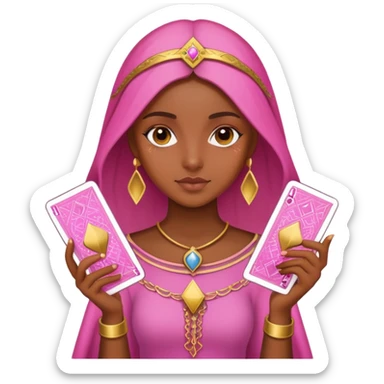 brown girl with pink pink tarot gold cards sticker