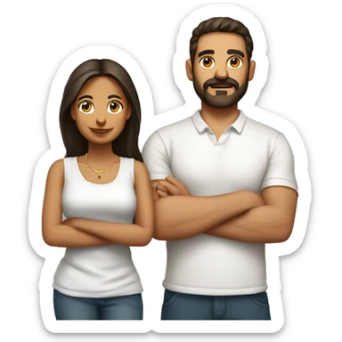Latin girl with hoops and her Italian husband with facial hair white shirts sticker
