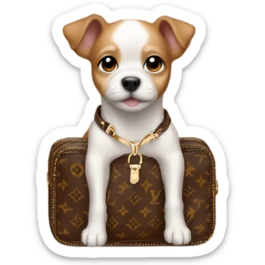 Small dog in a Louis Vuitton carrying bag sticker