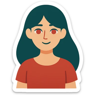 flat design style girl with dark green hair, red eyes, and a red dress sticker