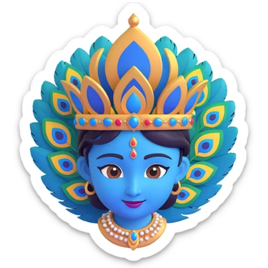 Krishna emoji in a different pose, blue skin, peacock feather crown, gentle smile, traditional attire, vibrant colors sticker