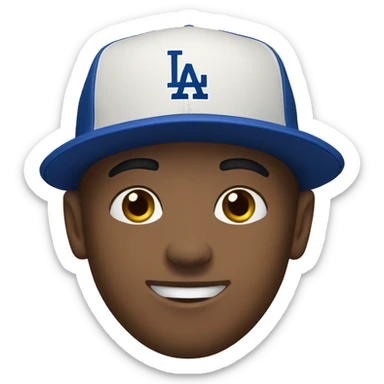 Guy wearing Los Angeles Dodgers hat sticker