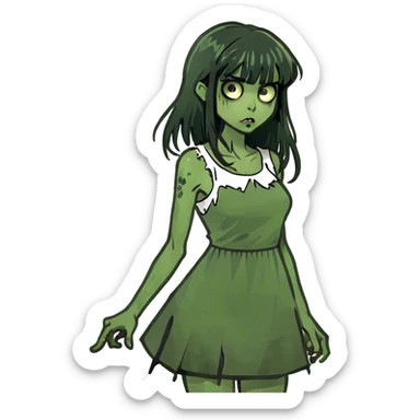 zombie girl with dark hair and bangs sticker
