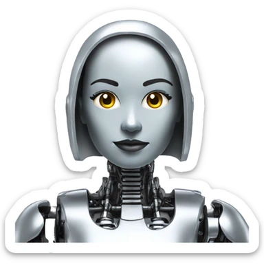 Create a bald female robot in chrome metal color in a futuristic environment sticker