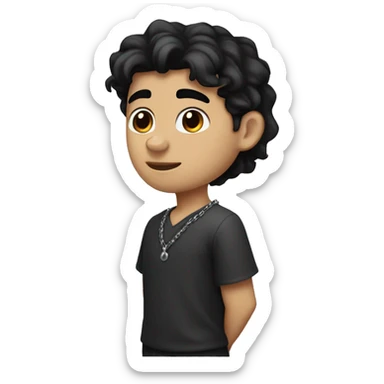 A boy with a wolf's tail, dark black hair, white skin, brown eyes and somewhat sharp eyes, with an earring in his left ear and a chain around his neck. sticker