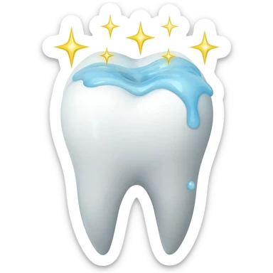 A tooth being washed and giving off golden shinning stars from the crown sticker