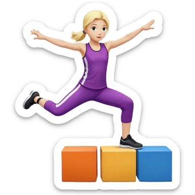 a very young blonde girl doing parkour (color blocks) at kids school sticker