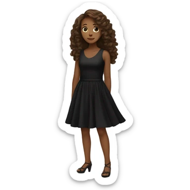 a girl dressed in a black dress around the dance floor has brown long hair sticker