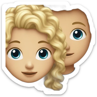 Girl with blonde curly hair and blue eyes holding hands with blonde boy with brown eyes sticker
