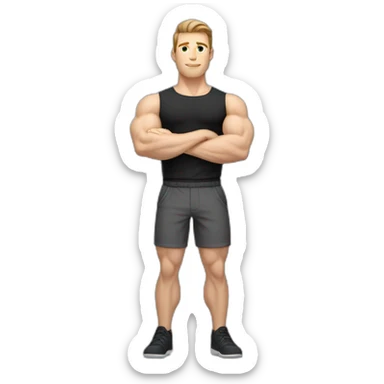 Pale skinned Fit Man With the biceps and brown hair in black shirt and gray shorts sticker