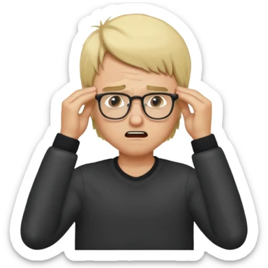 Man pulling hair out with glasses and blonde sticker