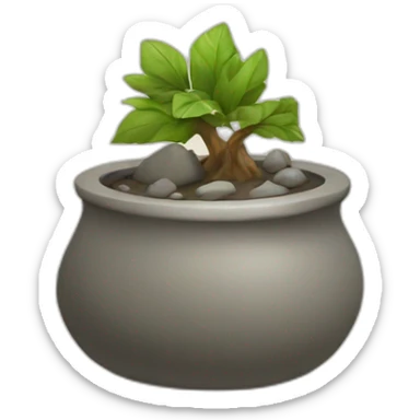 A rock with a pot on top sticker