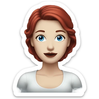 Pale woman dark red hair blue eyes red lips sticker