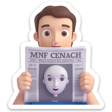 a person holding a newspaper up to their face as if reading, only hands and newspaper visible, 3d animation style, soft lighting sticker