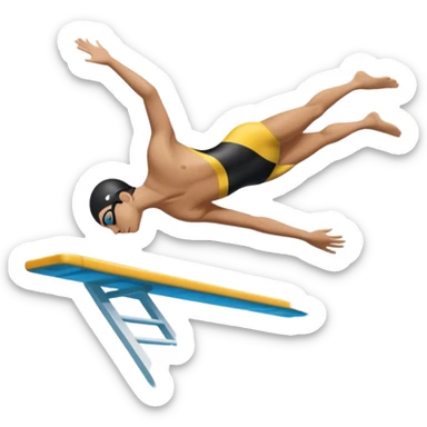 An icon showing a diver captured mid-air in a graceful pose above a pool, with a diving board behind and water below. Splash trails and motion lines emphasize precision and elegance. Transparent background highlights the beauty and focus of competitive diving. sticker