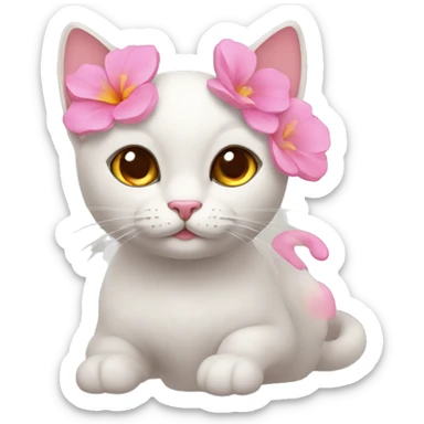 gato con flor rosa en la oreja sticker
