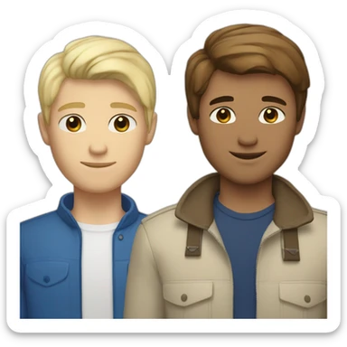 Gay couple, one guy Alaskan native brown straight hair brown eyes, 1 guy white blonde hair blue eyes sticker