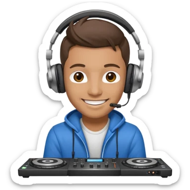 dj with setup handingg sticker