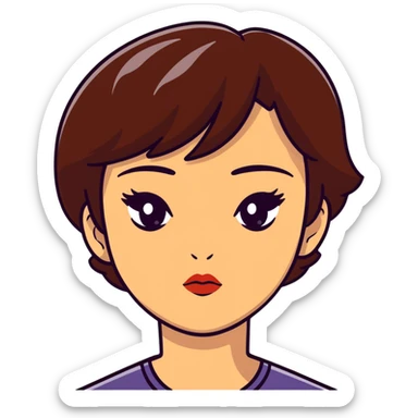 Lady with small eyes and small lips and short brown hair who looks mean sticker