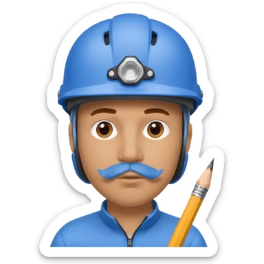 Man wearing a blue bike helmet and a pencil in his nose sticker