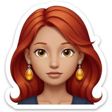 une personne joli, aved des cheveux long roux, des boucles d'oreilles de face dans un rond sticker