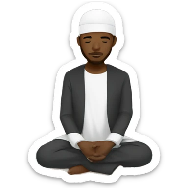 Black Muslim wearing a kufi cap on is his head praying on a prayer rug sticker