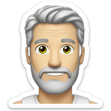 White guy green eyes brown beard grey hair at the temples sticker