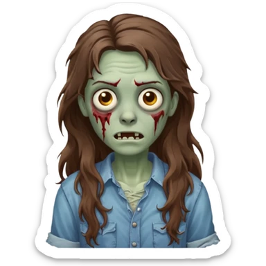 zombie com cabelo ondulado longo marrom e sem franja amigável  sticker