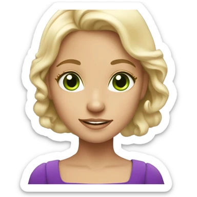 blonde princess with bright green eyes and purple dress lovely look sticker