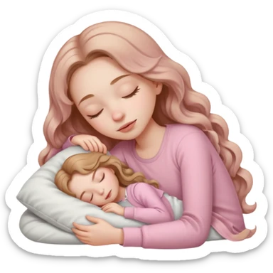 girl with pale skin and long wavy light brown hair in light pink clothes sleeping sticker