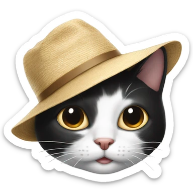Black and white cat wearing a sun hat  sticker